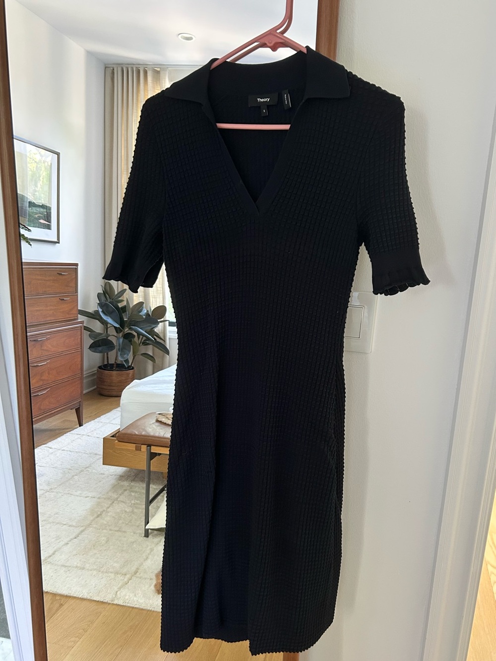 Theory Navy Textured Knit Polo-Sleeve Dress NWOT